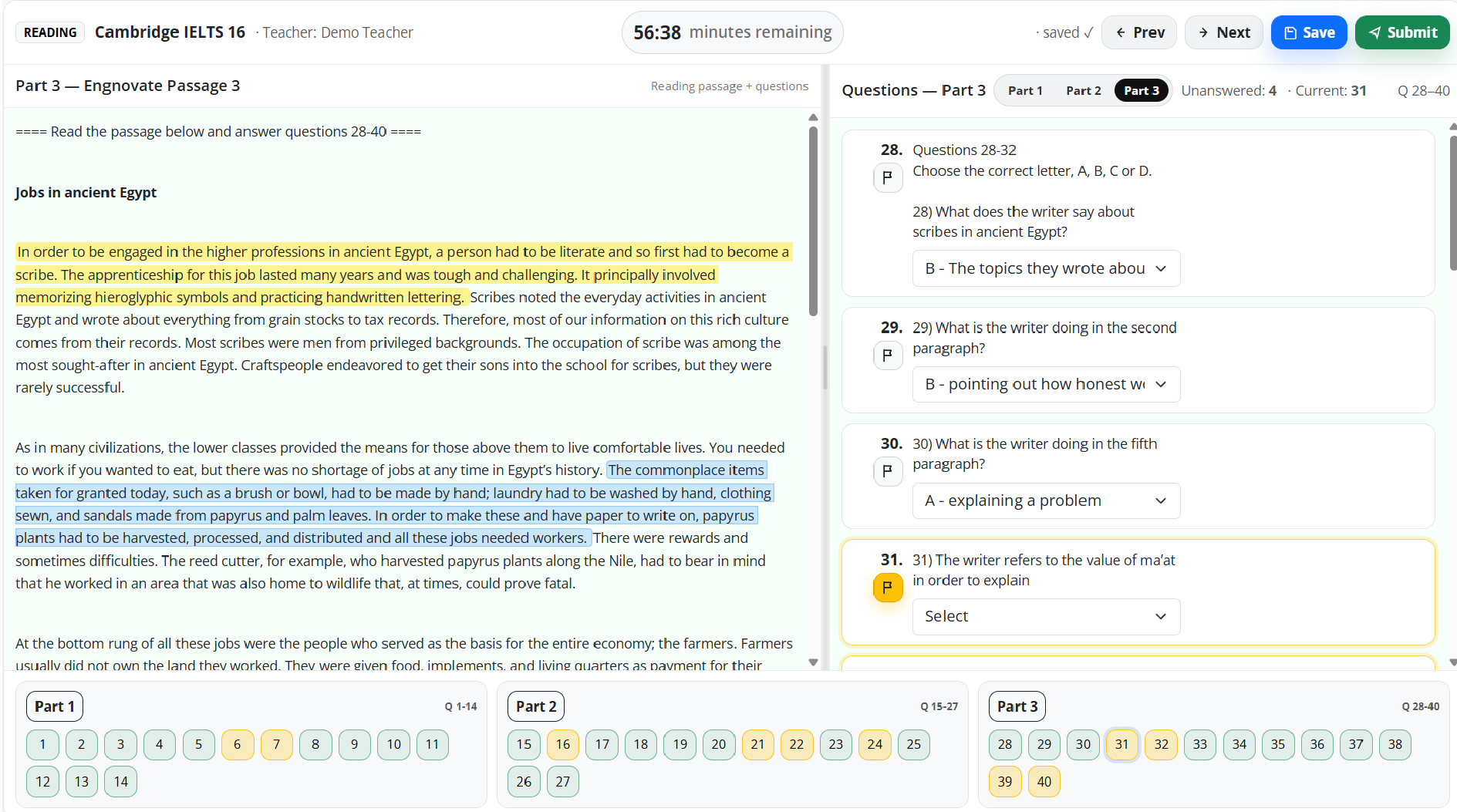 Exam simulation preview